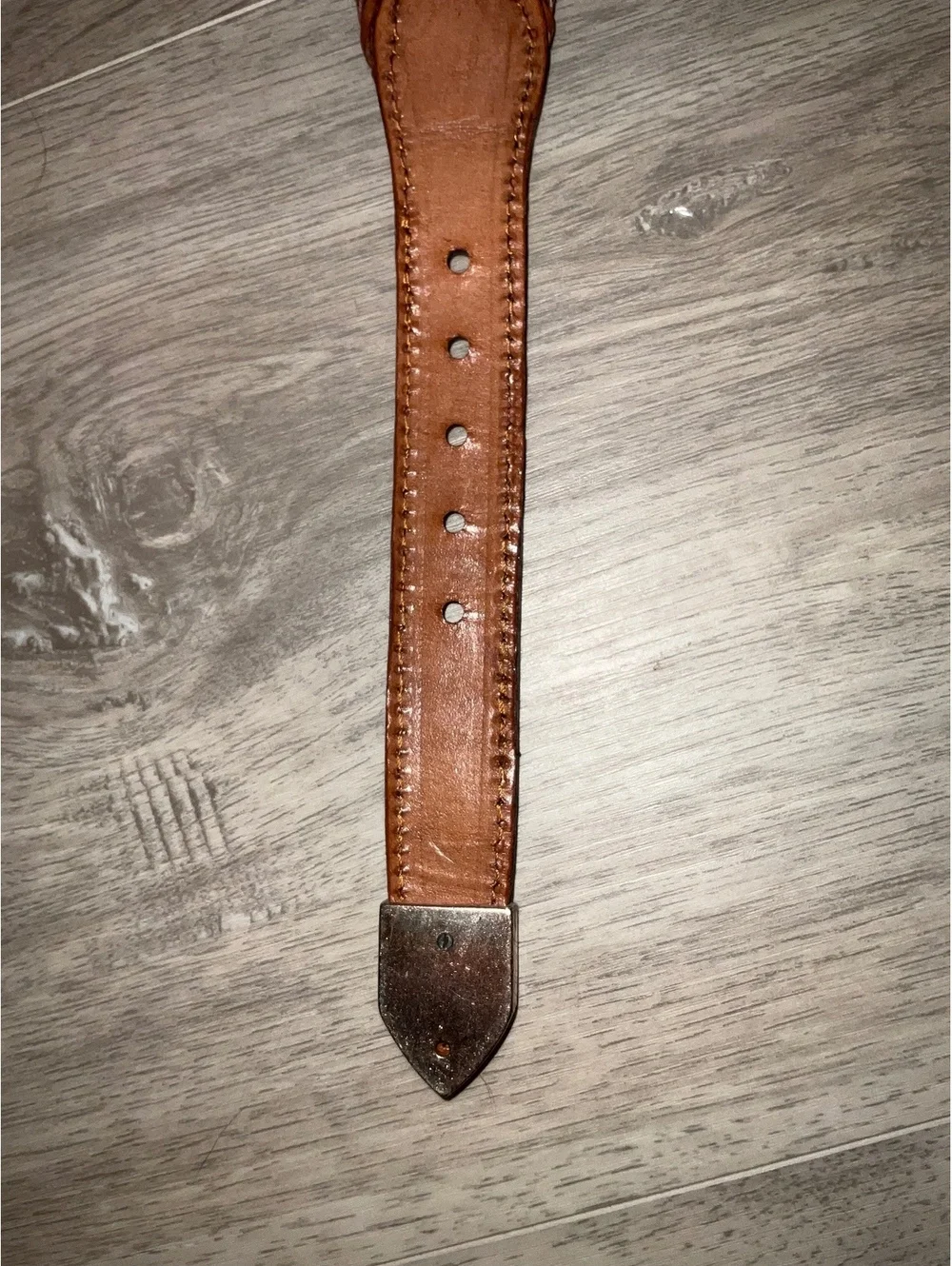 Handcrafted Brown Leather Belt with Colorful Beaded Pattern and Silver Buckle